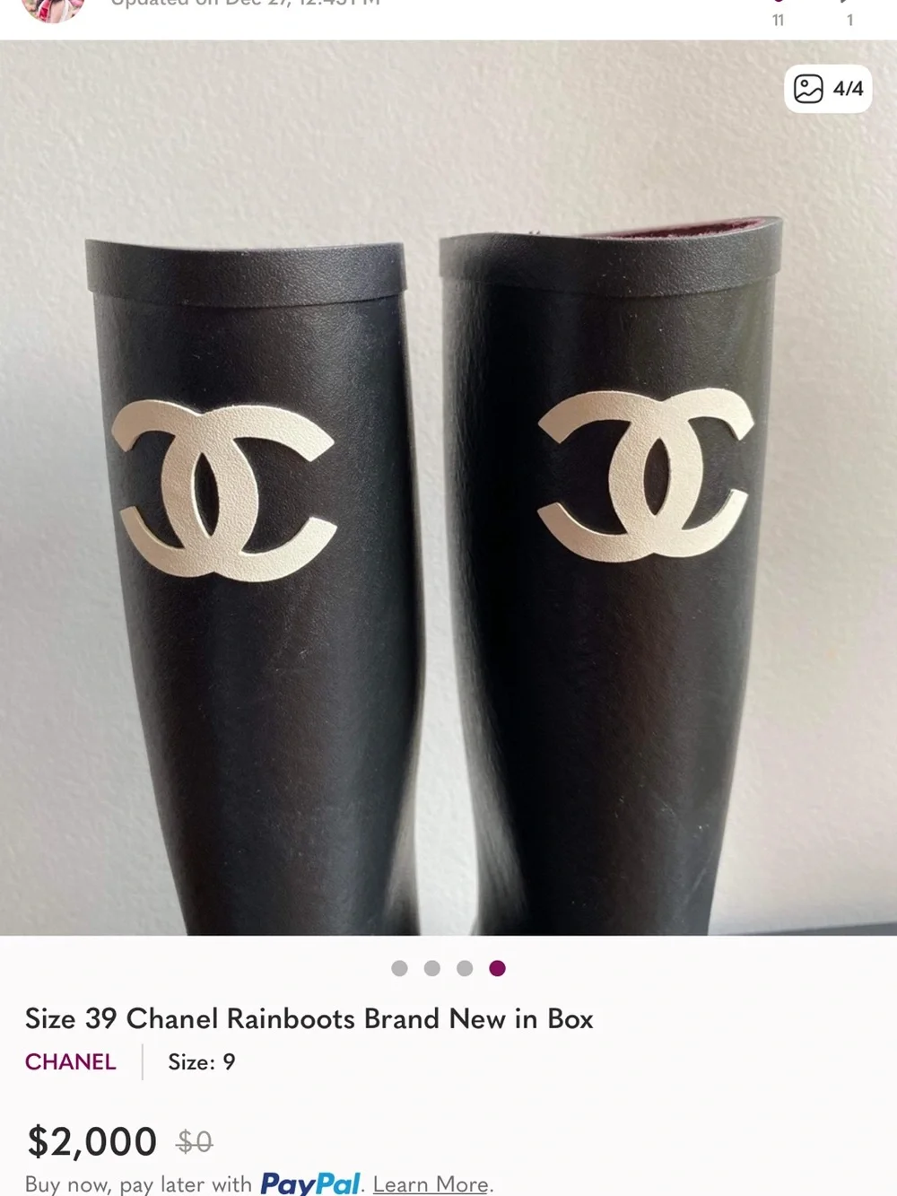 Black Rain Boots with white CC Logos